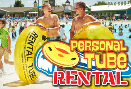 two young men with rental personal tube