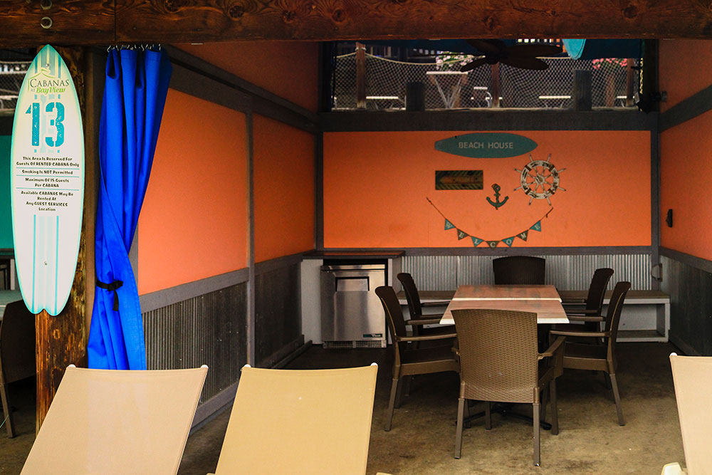 Inside view of a Cabana at Bay View with table and six chairs