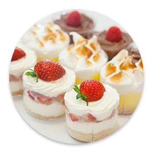 Dessert bar, strawberry, lemon pie and chocolate small cup desserts