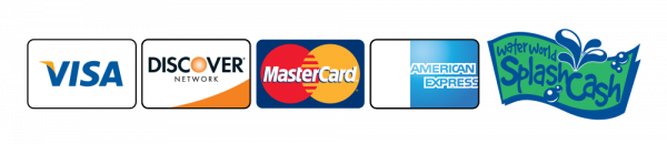 payment Accepted credit cards, visa, discover network, mastercard, american express, water world splash pass