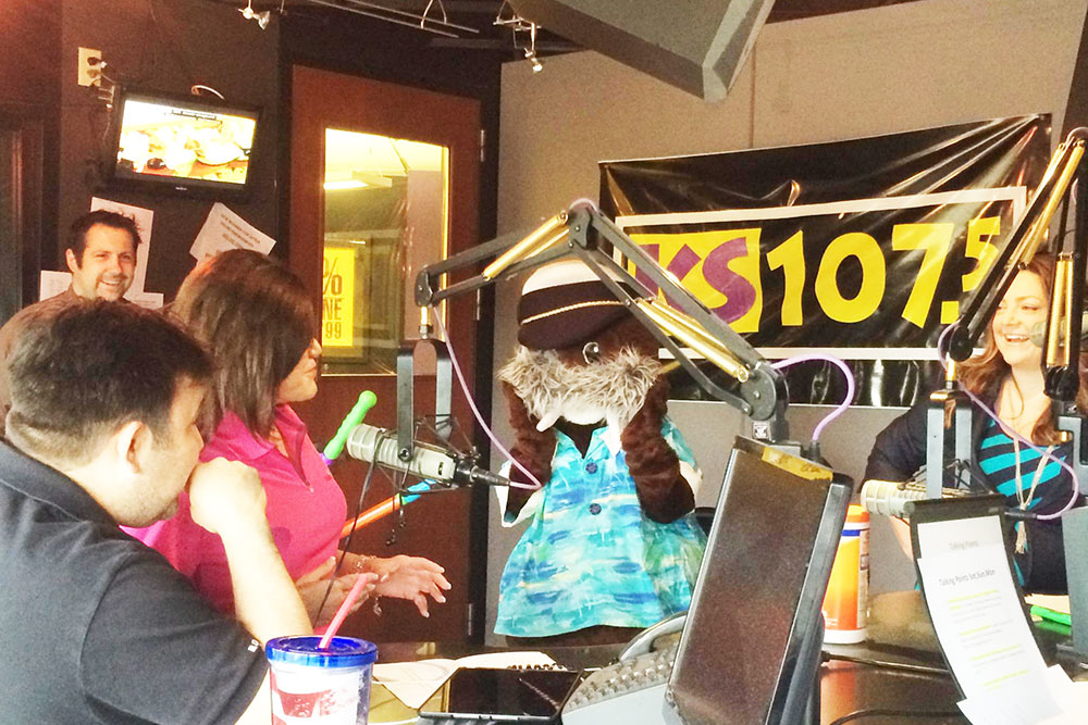 wally-radio-station Radio station studio interview with Water World mascot Wally